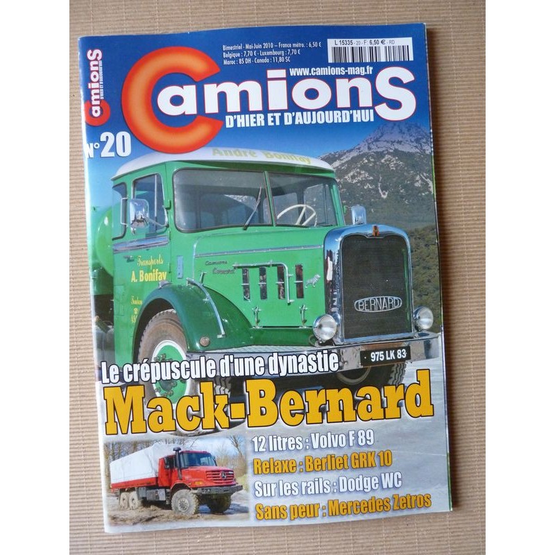 Camions d'hier n°20, Volvo F89, Berliet GRK 10, Dodge WC rail-route, Somua OP5, Duriez, Mack Bernard