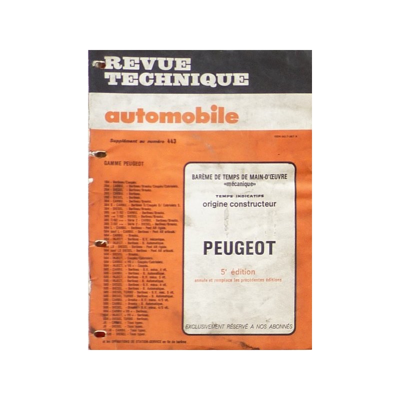 Temps de réparation Peugeot années 70 et 80 (5ème édition)