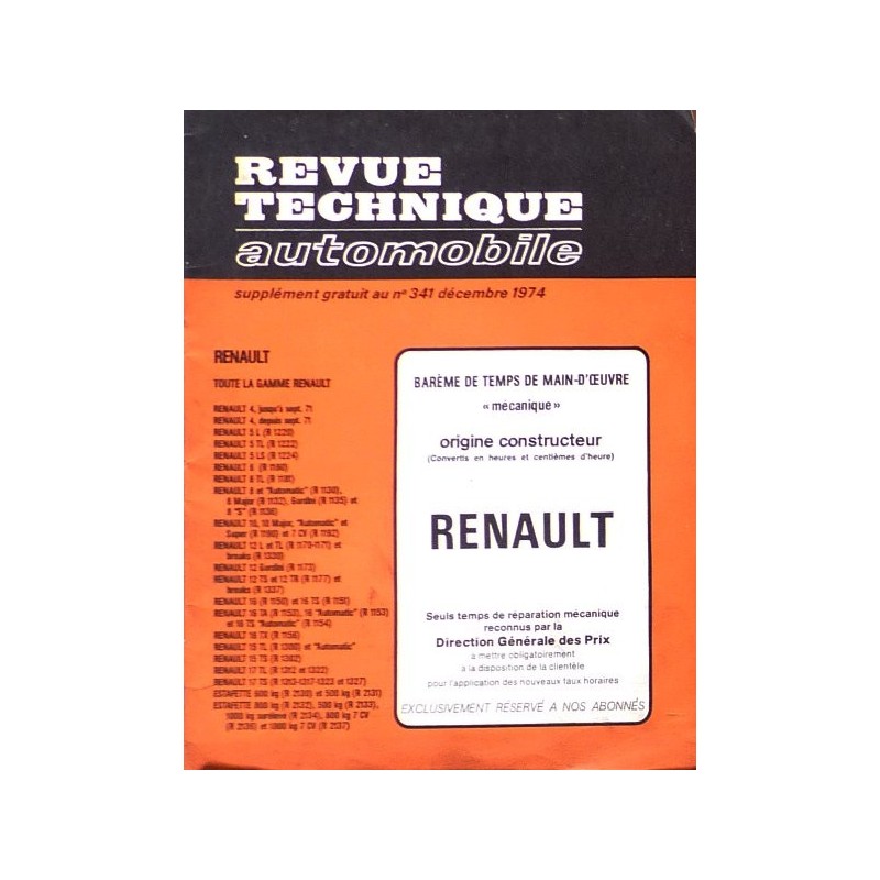 Temps de réparation Renault années 60 et 70 (1ère édition)