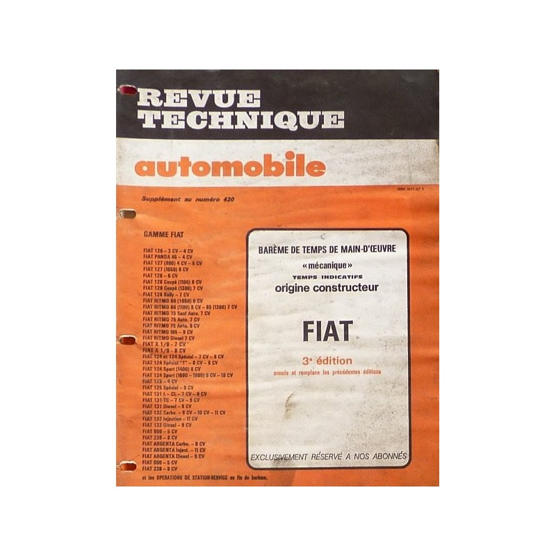 Temps de réparation Fiat années 70 et 80 (3ème édition)