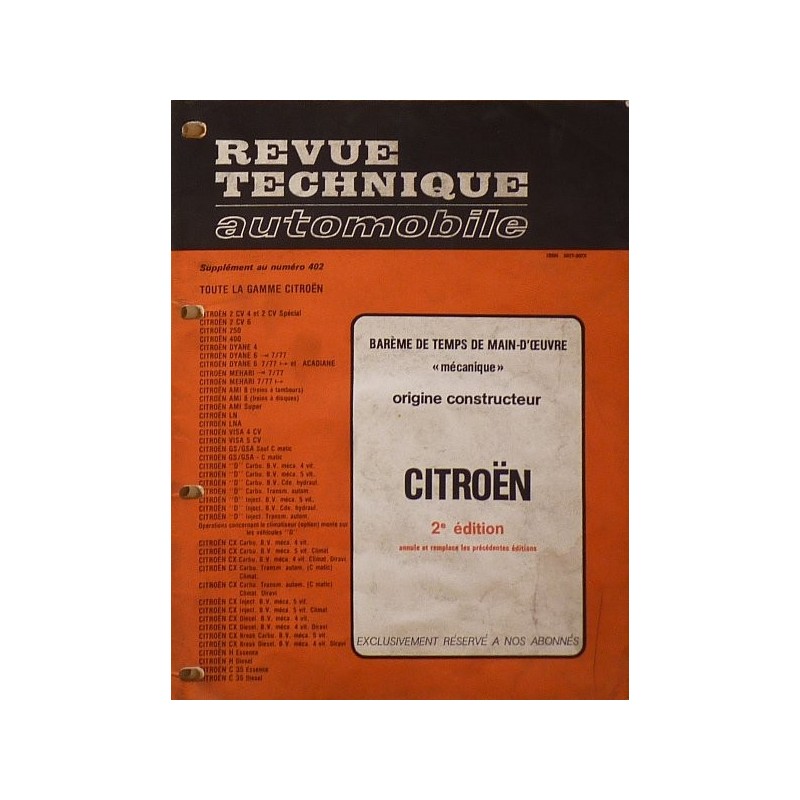 Temps de réparation Citroën années 60 et 70 (2ème édition) Temps de réparation Citroën années 60 et 70 (2ème édition)