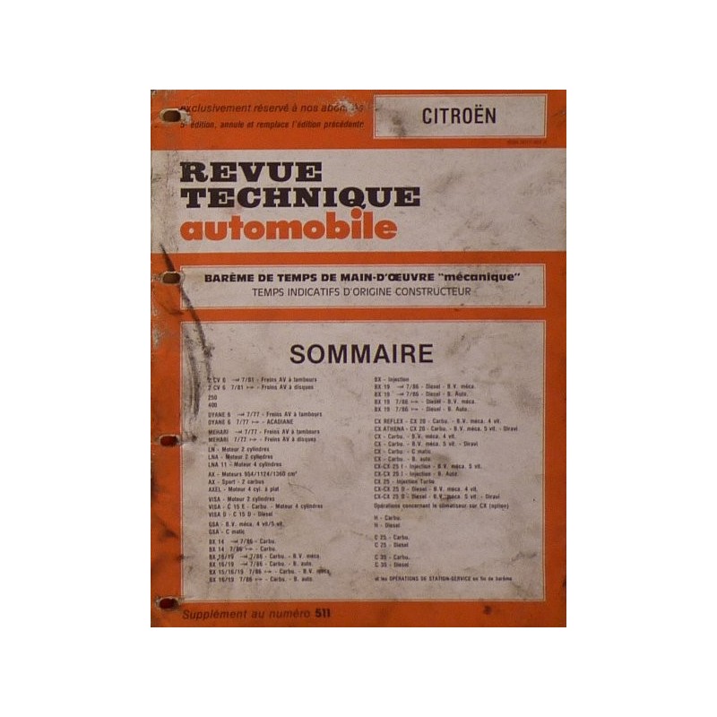 Temps de réparation Citroën années 70 et 80 (5ème édition) Temps de réparation Citroën années 70 et 80 (5ème édition)
