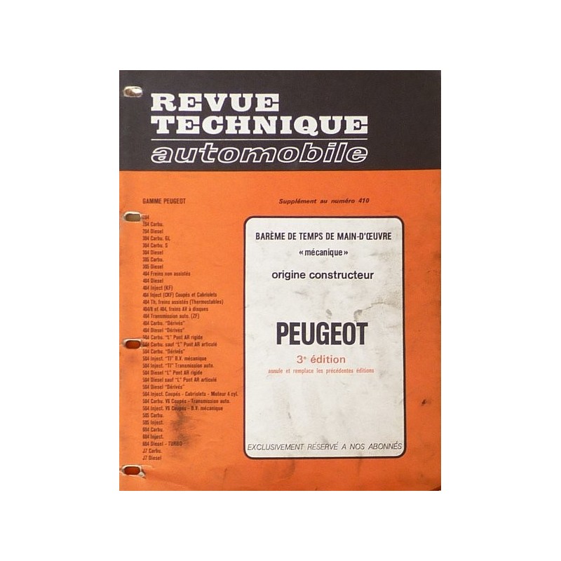 Temps de réparation Peugeot années 60 à 80 (3ème édition)