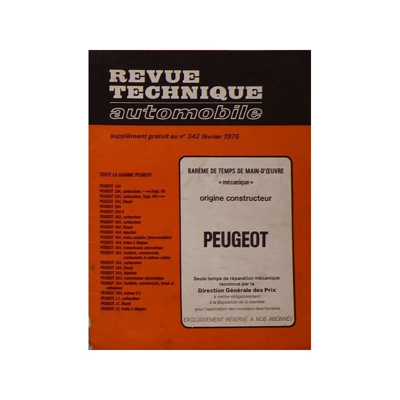 Temps de réparation Peugeot années 60 et 70 (1ère édition)