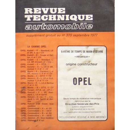 Temps de réparation Opel années 60 et 70 (1ère édition)