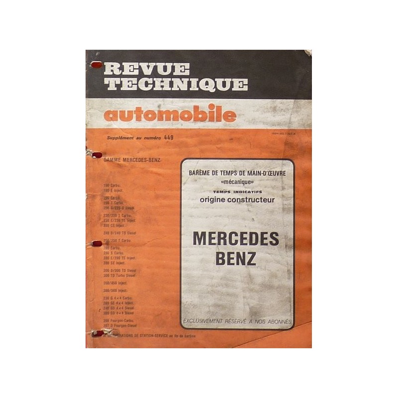 Temps de réparation Mercedes Benz années 70 et 80 (1ère édition)