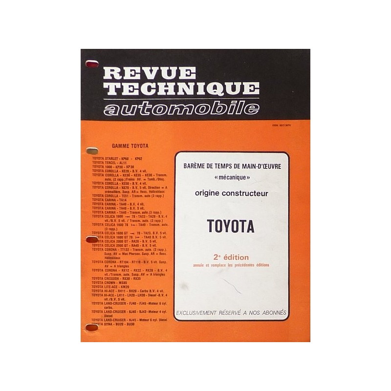 Temps de réparation Toyota années 70 (2ème édition)