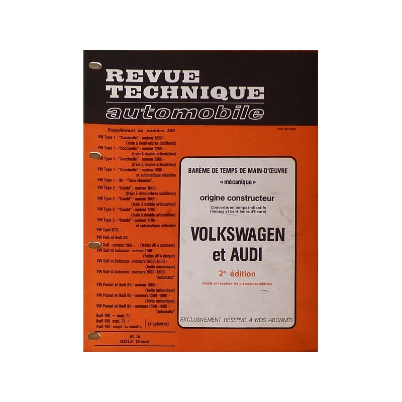 Temps de réparation Volkswagen, Audi années 60 et 70 (2ème édition)