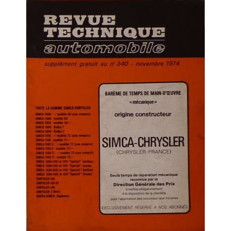 Temps de réparation Simca, Chrysler, Matra années 60 et 70 (1ère édition)