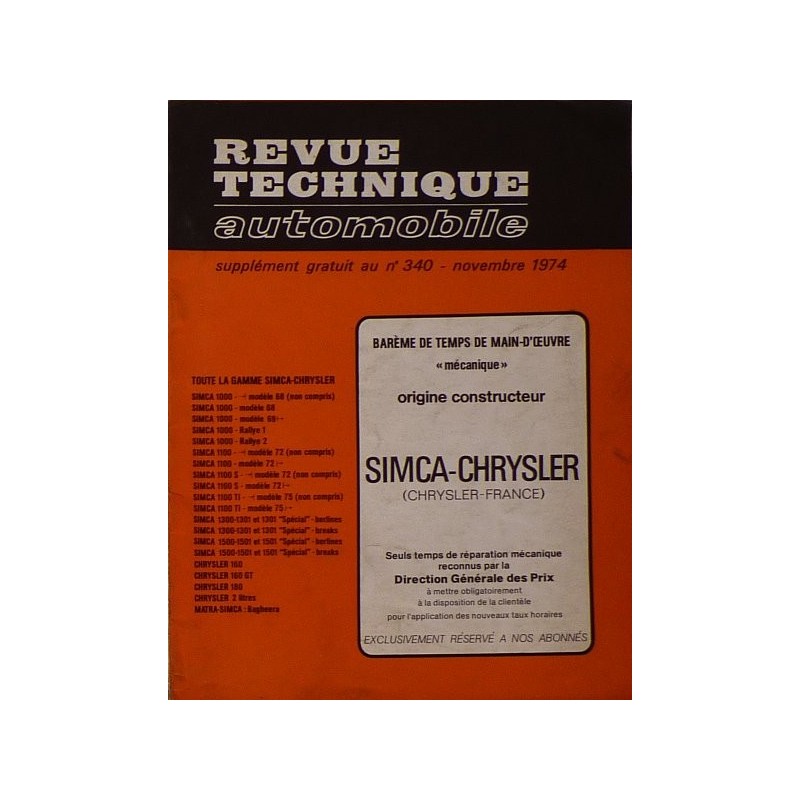 Temps de réparation Simca, Chrysler, Matra années 60 et 70 (1ère édition) Temps de réparation Simca, Chrysler, Matra années 60 et 70 (1ère édition)