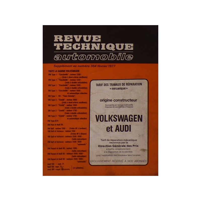 Temps de réparation Volkswagen, Audi années 60 et 70 (1ère édition)