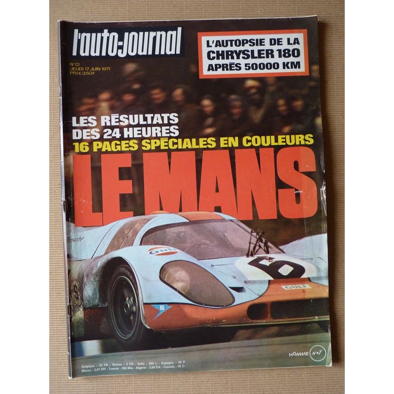 Auto-Journal n°12-71, Chrysler 180, Skoda 1100, Jaguar type E V12, 24h du Mans 1971, ACC Texas