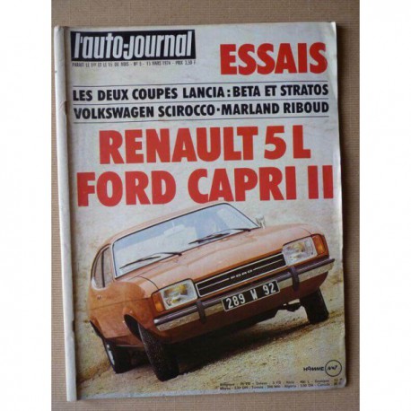 Auto-Journal n°5-74, Ford Capri II GT, Renault 5L, Lancia Stratos, Beta coupé, Marland Riboud,Voisin C24 Carène