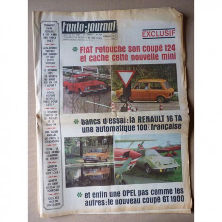 Auto-Journal n°479, Saab 99, Opel 1900 GT, Renault 16 TA, General Motors 511 512, Simca 1100 Moteur Moderne