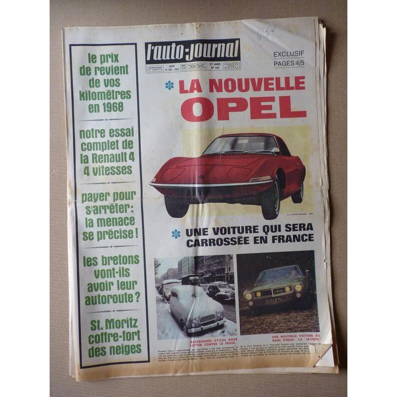 Auto-Journal n°444, Renault 4 1968, Rambler AMC Javelin SST, Opel GT, Jean Pierre Beltoise