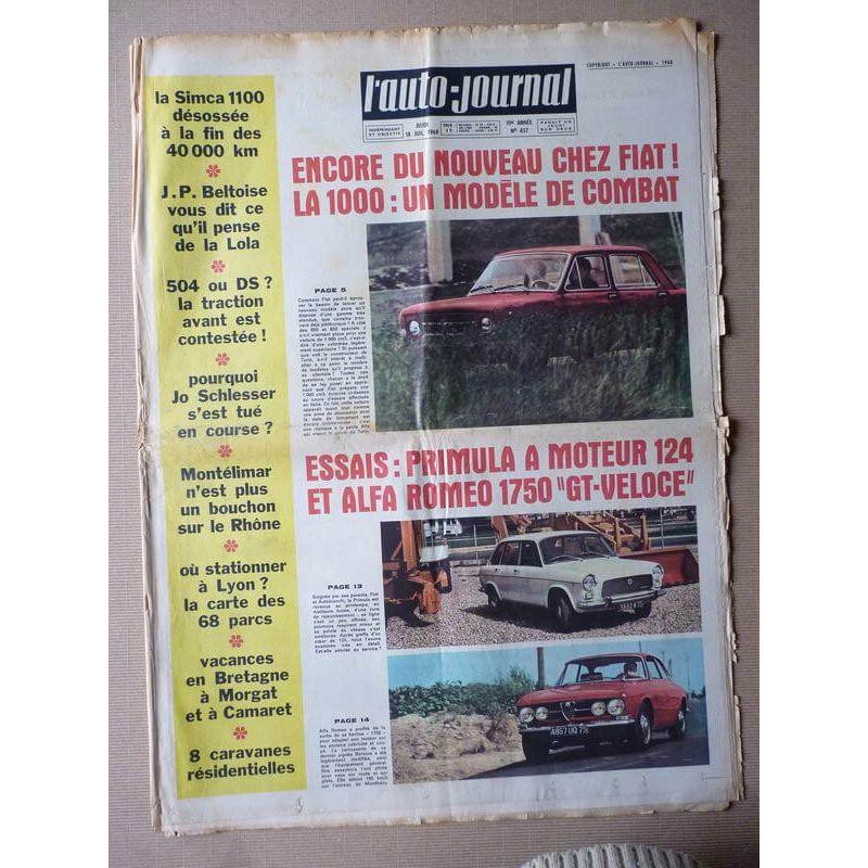 Auto-Journal n°457, Autobianchi Primula 65C, Alfa Romeo 1750 GT Veloce, Simca 1100, Lola T70