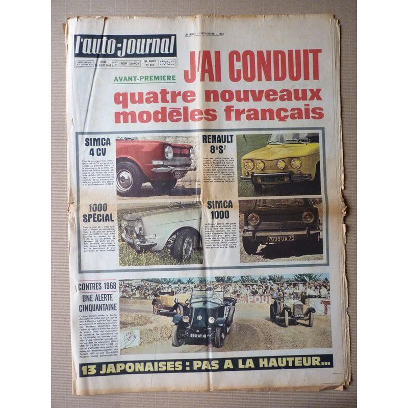 Auto-Journal n°459, les Simca 1000, Renault 8S, Datsun 1000 1600 2000, Hino Contessa, Honda N360 N600, Mazda 1500