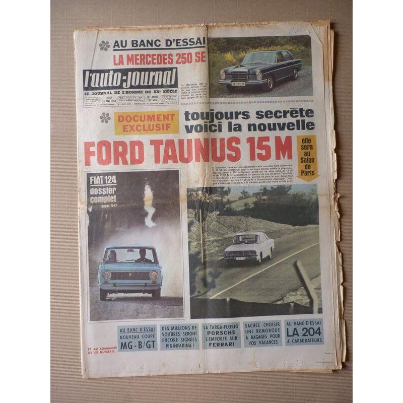 Auto-Journal n°403, Mercedes 250SE, Fiat 124, MG MGB GT, Peugeot 204 Constantin, Volkswagen Coccinelle, Pininfarina