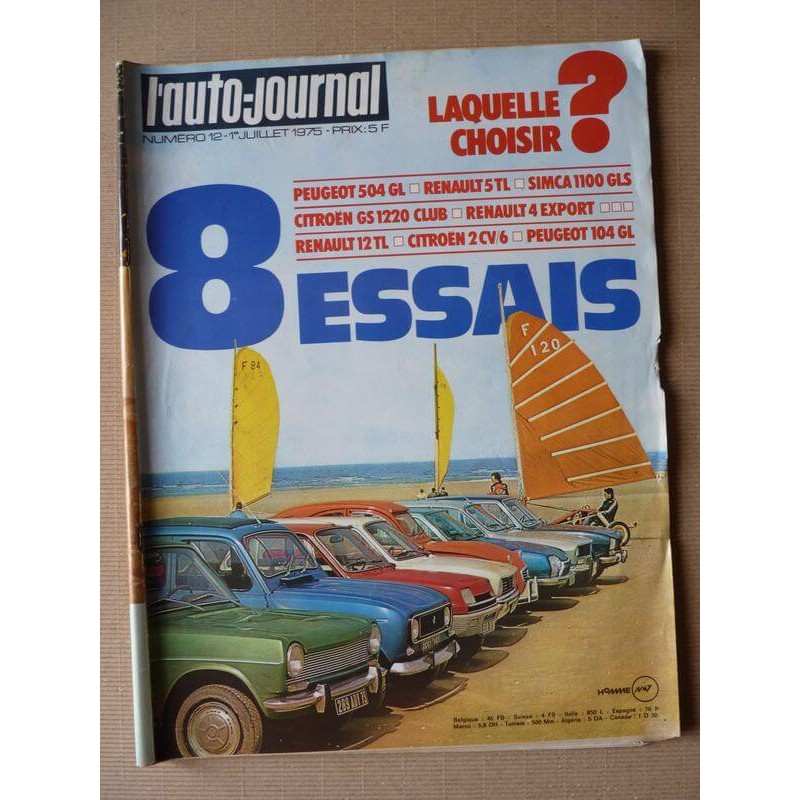 Auto-Journal n°12-75, Citroën 2cv6, GS 1220 Club, Renault 4 Export, 5 TL, 12 TL, Peugeot 104 GL, 504 GL, Simca 1100 GLS