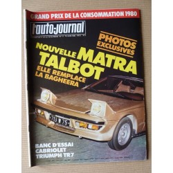 Auto-Journal n°11-80, Triumph TR7 cabriolet, Peugeot 604 Heuliez, Talbot Lotus Groupe II, Matra Murena