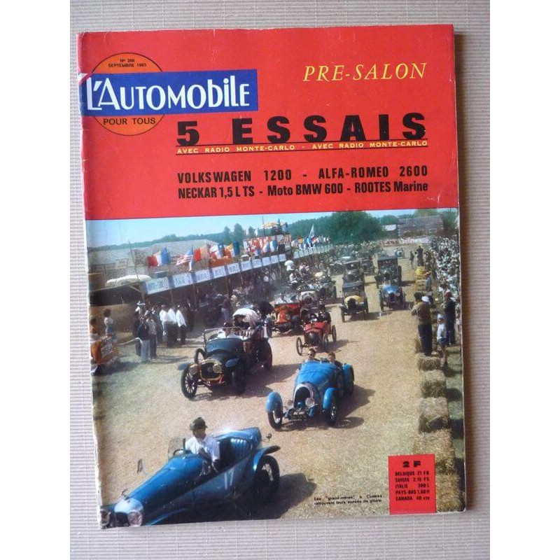 L'Automobile n°209, Volkswagen 1200 Coccinelle, Neckar 1500 TS, Fiat Abarth 595, Alfa Romeo 2600, Ford