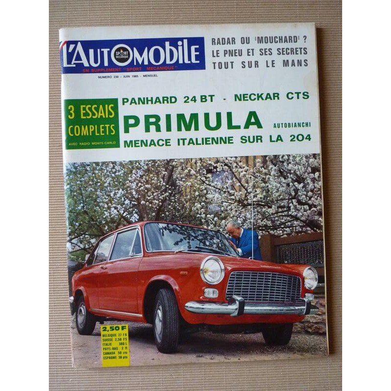 L'Automobile n°230, Panhard 24 BT, Neckar 1500 CTS, Autobianchi Primula, Citroën 2cv d'occasions