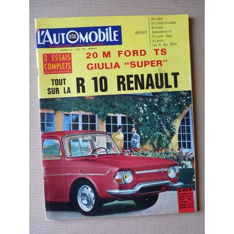 L'Automobile n°232, Alfa Romeo Giulia Super, Ford Taunus 20 MTS, Renault 10 Major, Porsche 912, Ford Mustang 350GT, 403