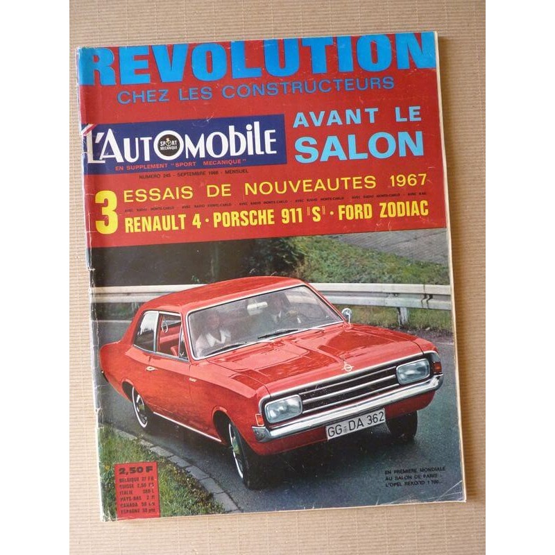 L'Automobile n°245, Renault 4, Ford Zodiac, Porsche 911S, variantes BMC Mini, Citroën DS19 d'occasion