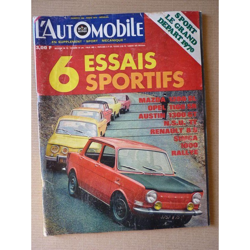 L'Automobile n°286, Austin 1300GT, Mazda 1200SL, NSU TT, Opel Kadett 1100SR, Renault 8S, Simca 1000 Rallye, Kégresse