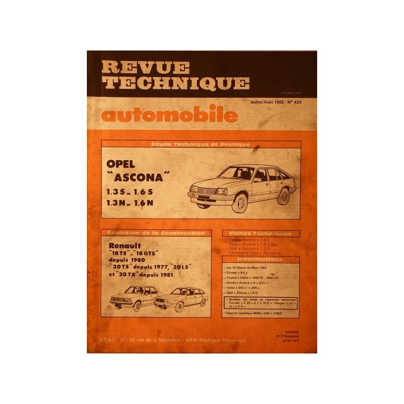 RTA Opel Ascona tous types