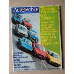 L'Automobile n°325, Toyota Corona MkII, Lancia Fulvia, Fiat 124S, Bagheara, Renault 17TS, Ford Capri 2600RS, Porsche 914/2