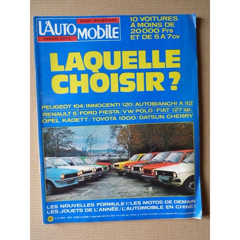 L'Automobile n°367, Peugeot 104GL, Datsun Cherry 1000, Innocenti 120L, R5 TL, Fiat 127 Special, Opel Kadett L, Toyota 1000