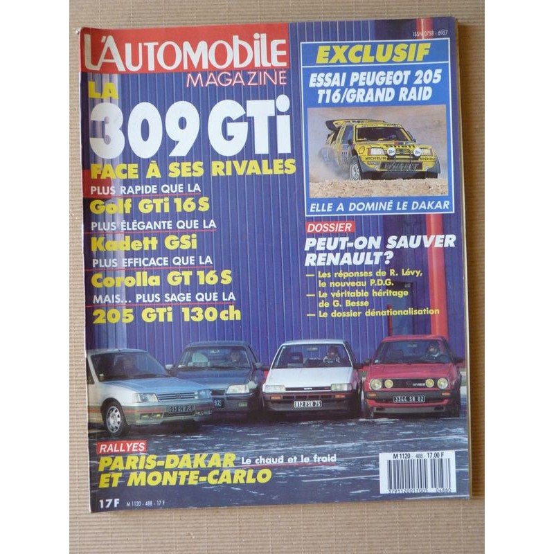 L'Automobile n°488, Peugeot 505 GR Dangel, Peugeot 205 T16, BMW M3, Alpina C2, Toyota Corolla GT 16S, Opel Kadett Gsi