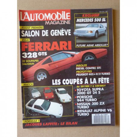 L'Automobile n°489, Ferrari 328 GTS, Toyota HiLux, Nissan 300ZX, Toyota Supra 3000GT, Alpine V6 Turbo, Porsche 944 Turbo