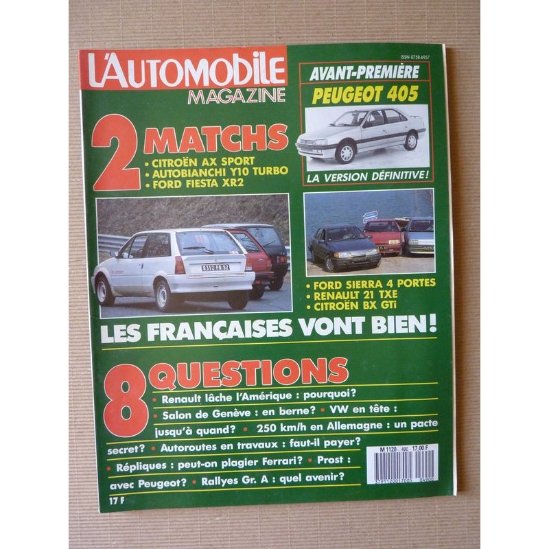 L'Automobile n°490, Mercedes 560 SEL, Honda Accord 2.0i, Land Rover td, Ford Fiesta XR2, Citroën AX Sport, Autobianchi Y10