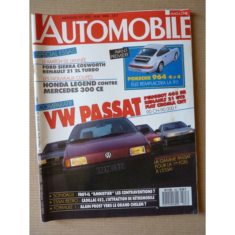 L'Automobile n°503, BMW Alpina B6 3.5S, Ford Sierra Cosworth, Renault 21 2L Turbo, Honda Legend coupé, Mercedes 300 CE