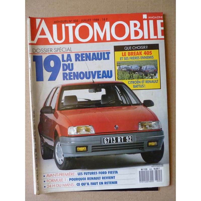 L'Automobile n°505, Alpine V6 Turbo Europa Cup, Peugeot 309 GTI Trophée, Peugeot 405 SRI, Citroën BX 19 TRS Évasion