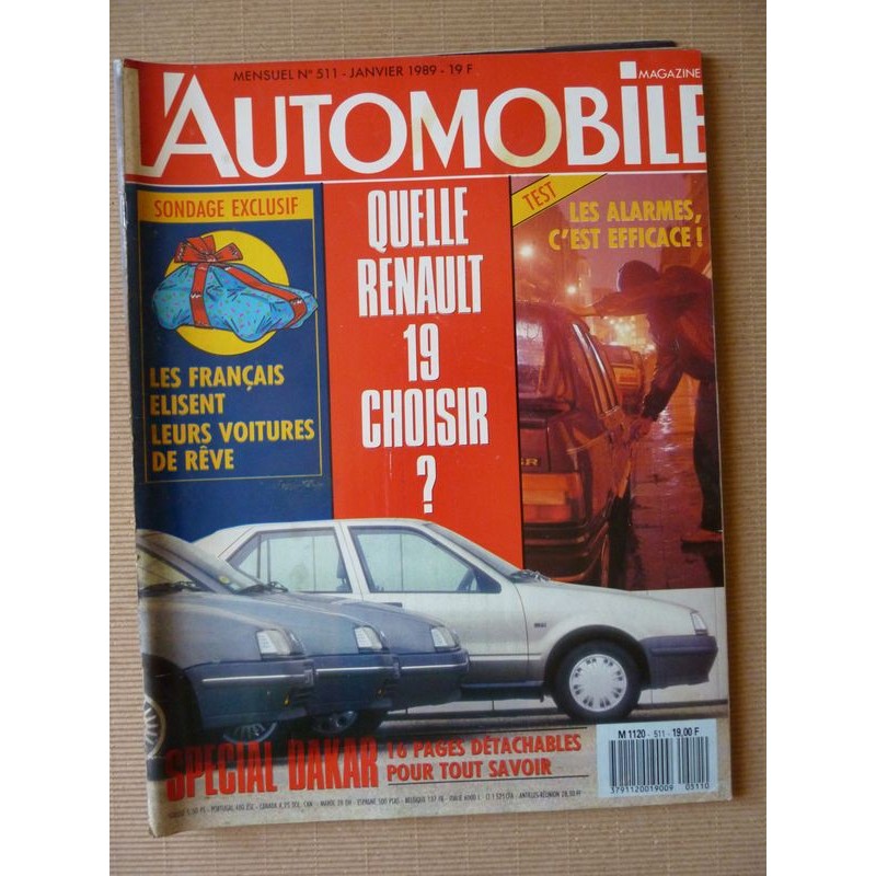 L'Automobile n°511, Peugeot 309 SR, Cadillac Seville STS, Toyota Celica Turbo, Peugeot 405 Sri, Renault 21 TXE, Fiat Croma D