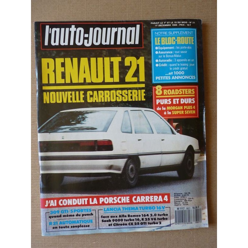 Auto-Journal n°21-88, Peugeot 309 GTI, Renault 21 TXE, Morgan Plus 8, Panther Kallista, PGO Cobra 427, De La Chapelle 55