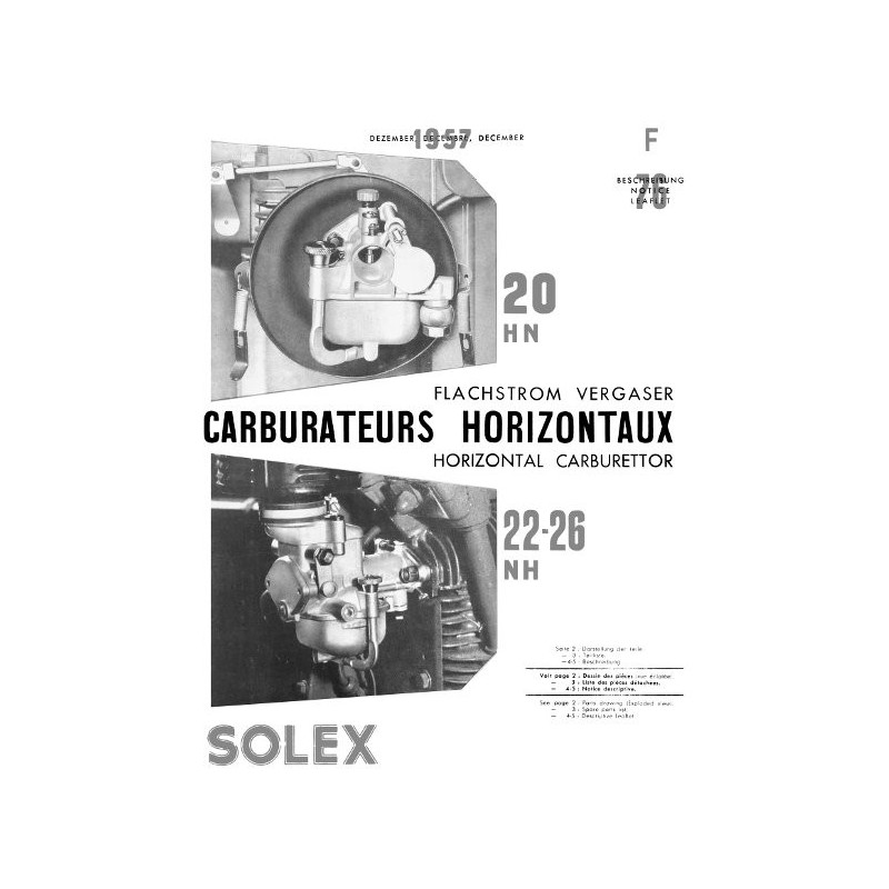 Notice Solex 20 HN, 22 NH, 26 NH