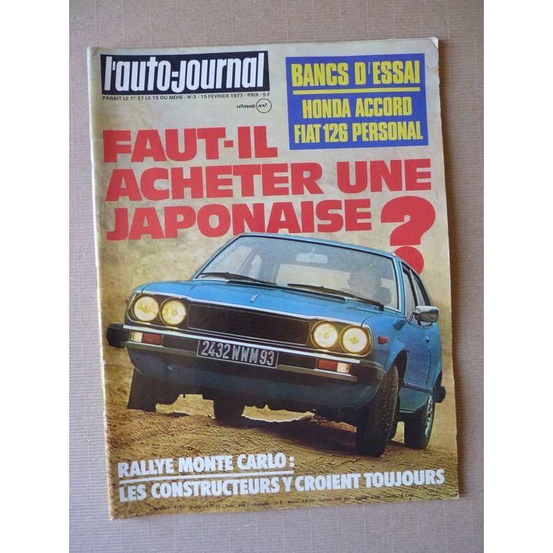 Auto-Journal n°3-77, Honda Accord 1600, Fiat 126 Personal, Subaru 1400 4x4, Jeep Suzuki LJ50, Datsun Violet