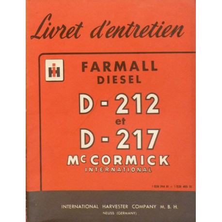 Farmall Diesel D-212 et D-217, notice d'entretien