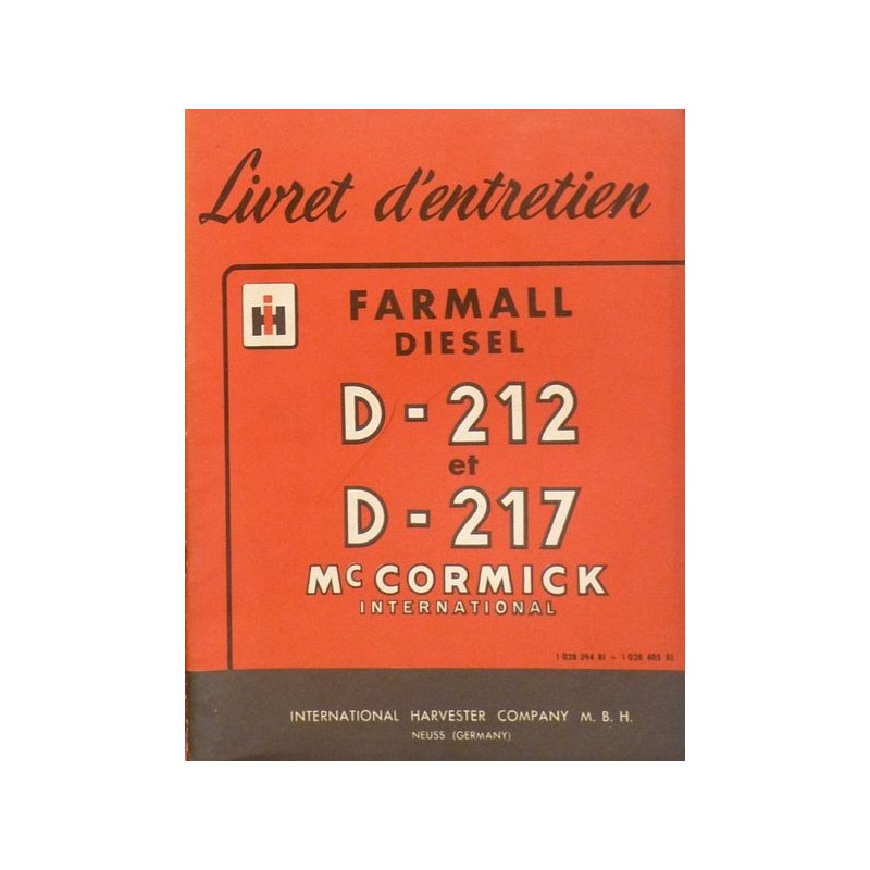 Farmall Diesel D-212 et D-217, notice d'entretien