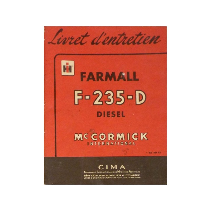 Farmall Diesel F-235-D, notice d'entretien