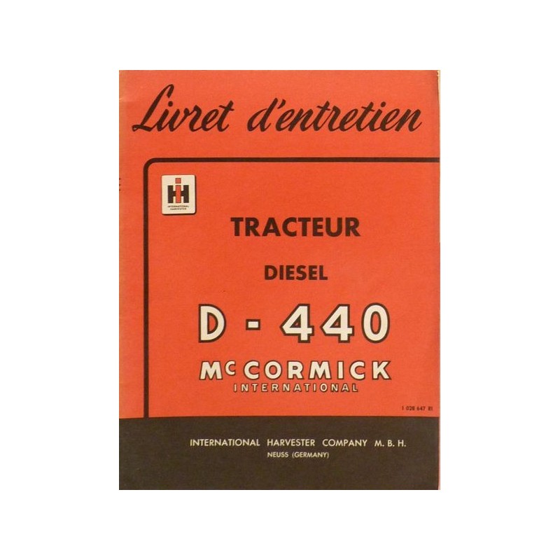 Farmall Diesel D-440, notice d'entretien