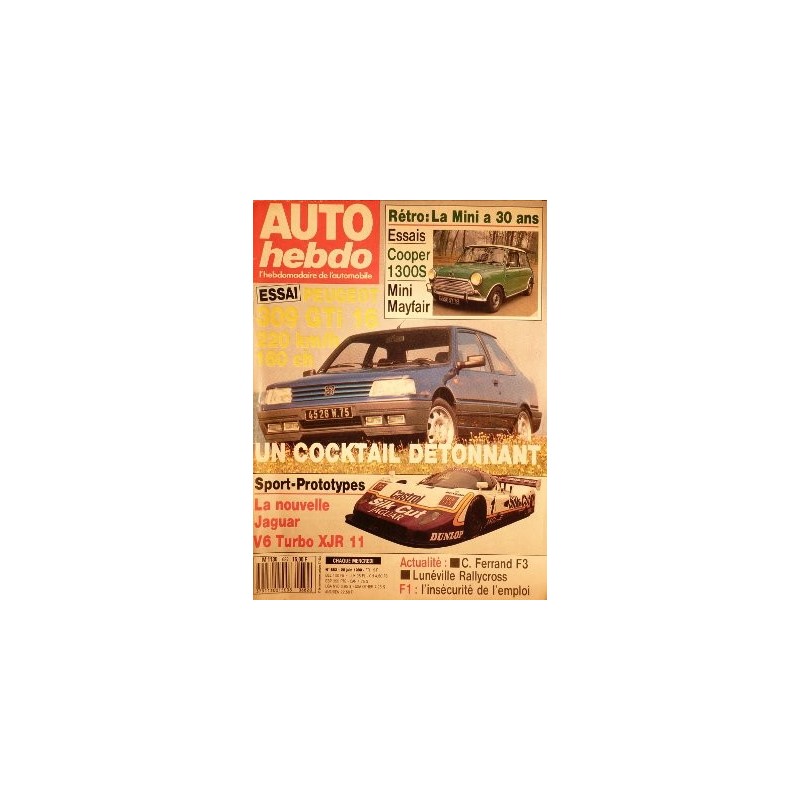 Auto Hebdo n°682, Peugeot 309 GT1 16, Mini Cooper 1300S