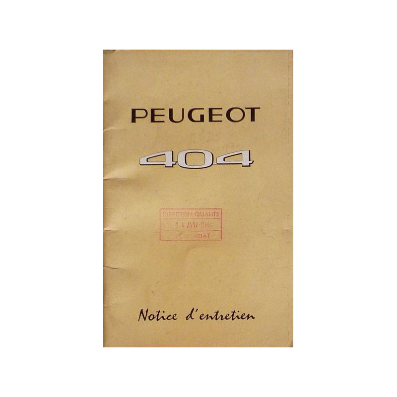 Peugeot 404, notice d'entretien