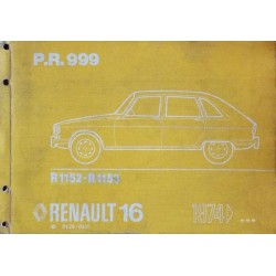 Renault 16 R1152 et R1153 depuis 1974, catalogue de pièces