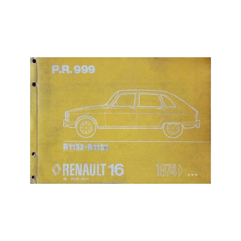 Renault 16 R1152 et R1153 depuis 1974, catalogue de pièces