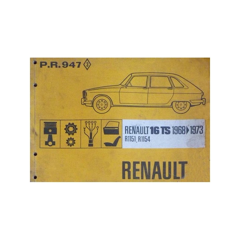 Renault 16 R1151 et R1154 de 1968-73, catalogue de pièces